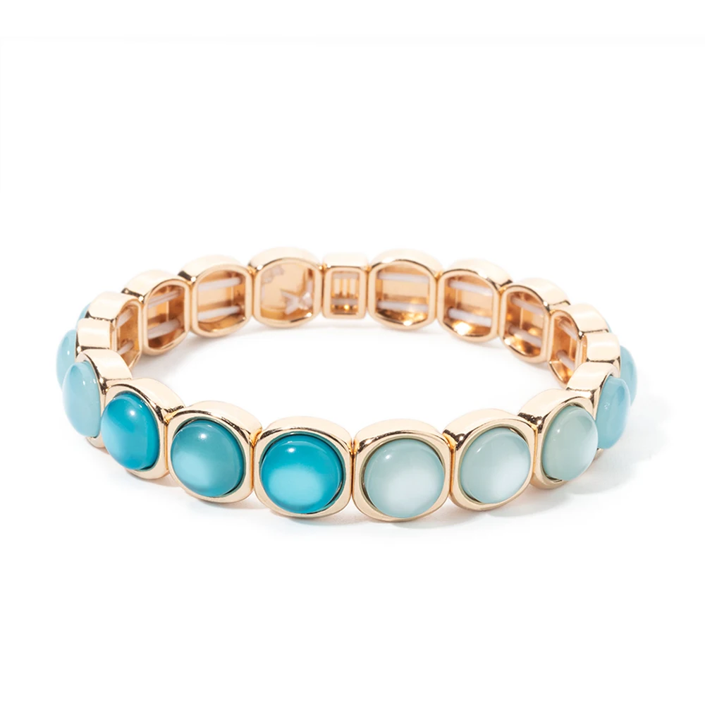 2024 New Design 10mm Enamel Bangle For WOMEN Gold Color Crystal Charm Elastic Bracelets Hand Accessory