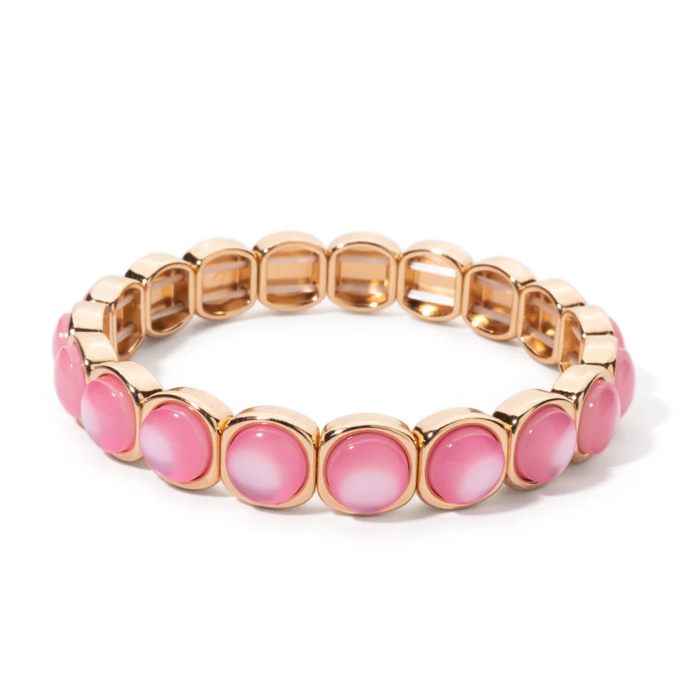 2024 New Design 10mm Enamel Bangle For WOMEN Gold Color Crystal Charm Elastic Bracelets Hand Accessory