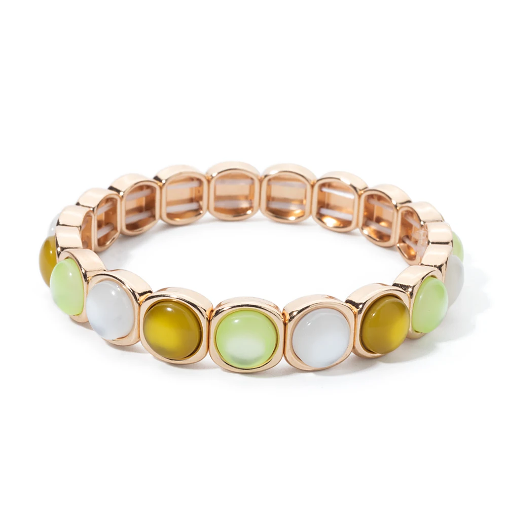 2024 New Design 10mm Enamel Bangle For WOMEN Gold Color Crystal Charm Elastic Bracelets Hand Accessory