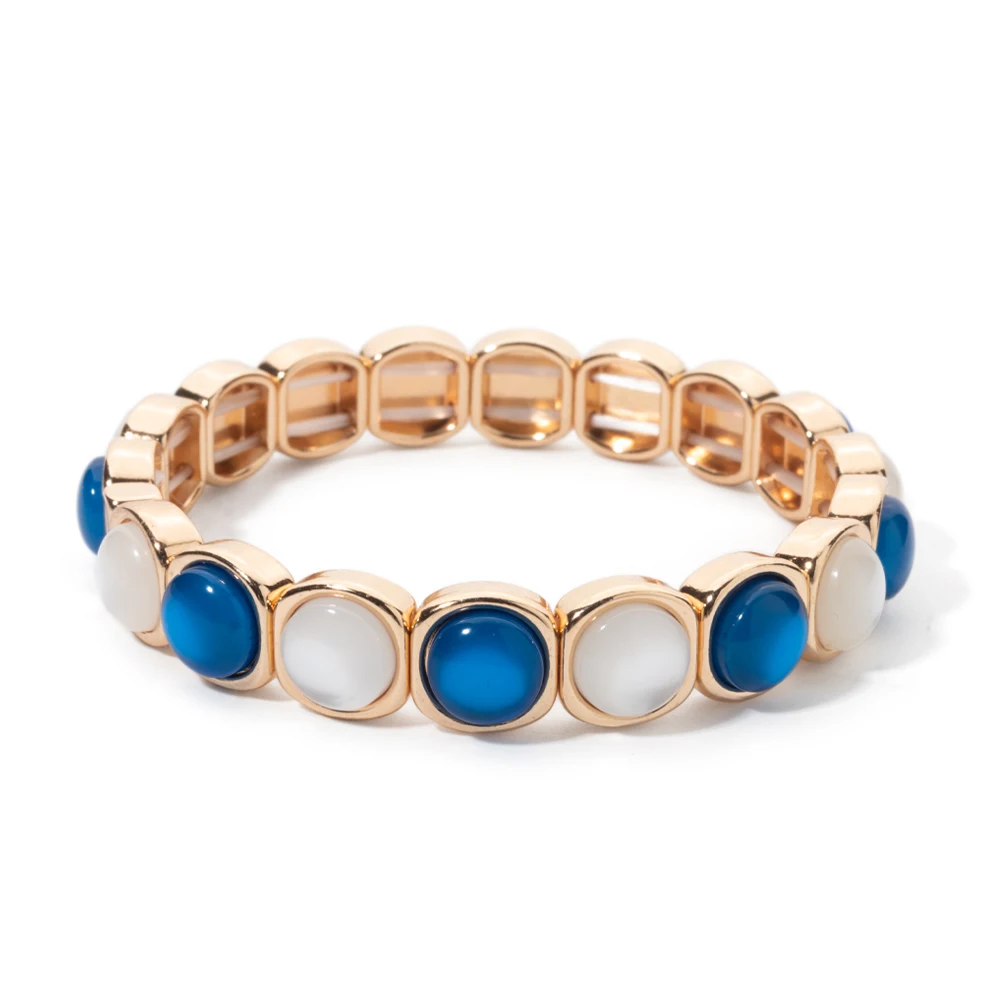 2024 New Design 10mm Enamel Bangle For WOMEN Gold Color Crystal Charm Elastic Bracelets Hand Accessory