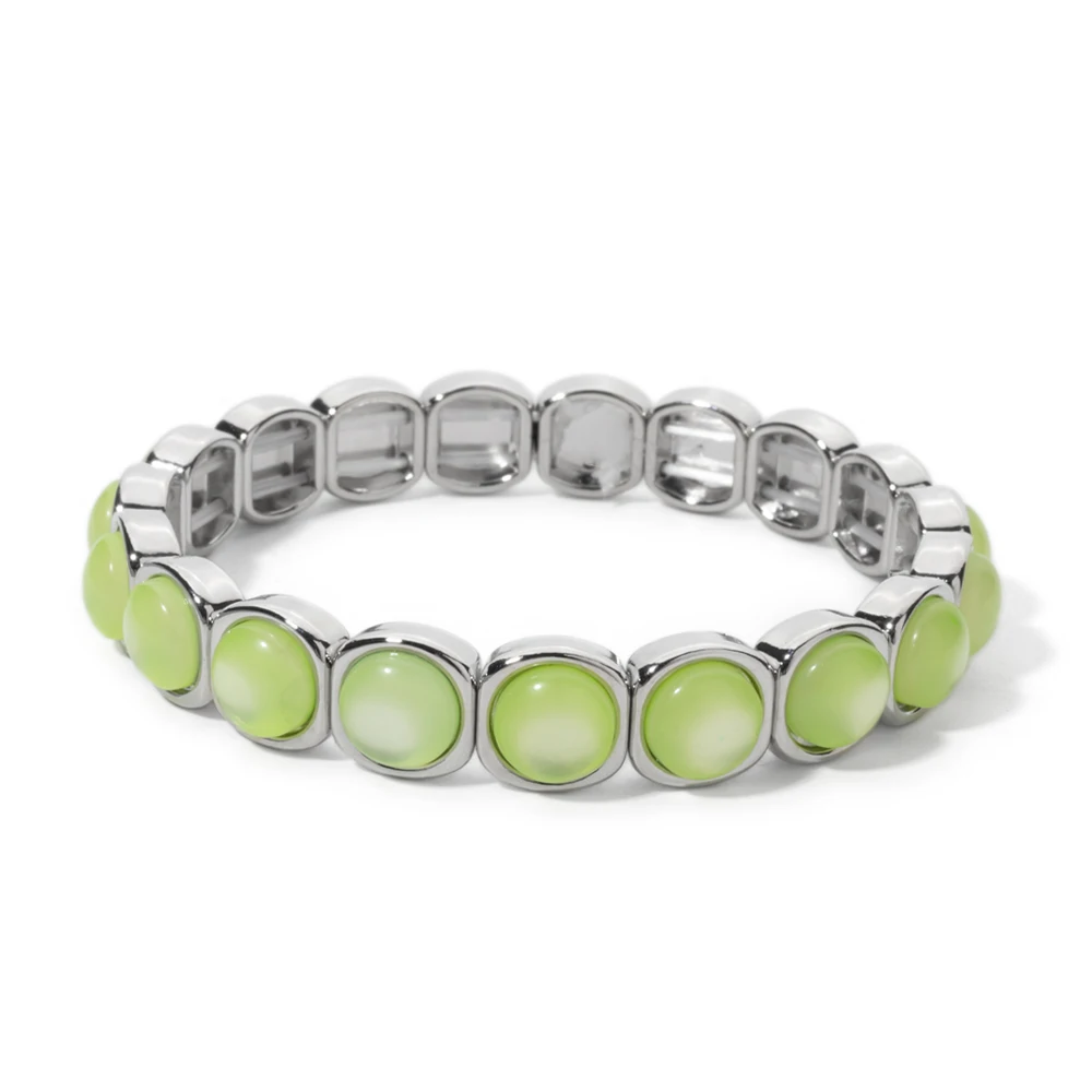 2024 New Design 10mm Enamel Bangle For WOMEN Gold Color Crystal Charm Elastic Bracelets Hand Accessory