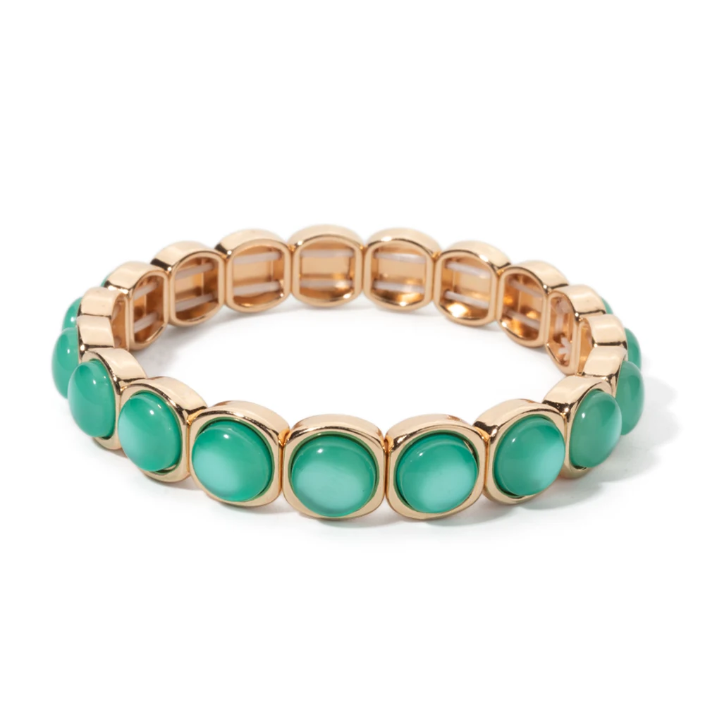 2024 New Design 10mm Enamel Bangle For WOMEN Gold Color Crystal Charm Elastic Bracelets Hand Accessory