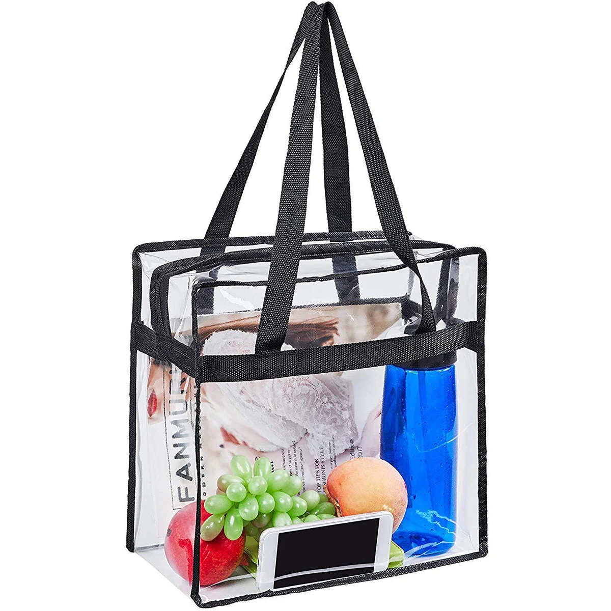 2Pcs Clear Tote Bags Large Capacity Transparent Shoulder Bag with Zipper Flexible Clear Lunch Bag Multipurpose Transparent Totes