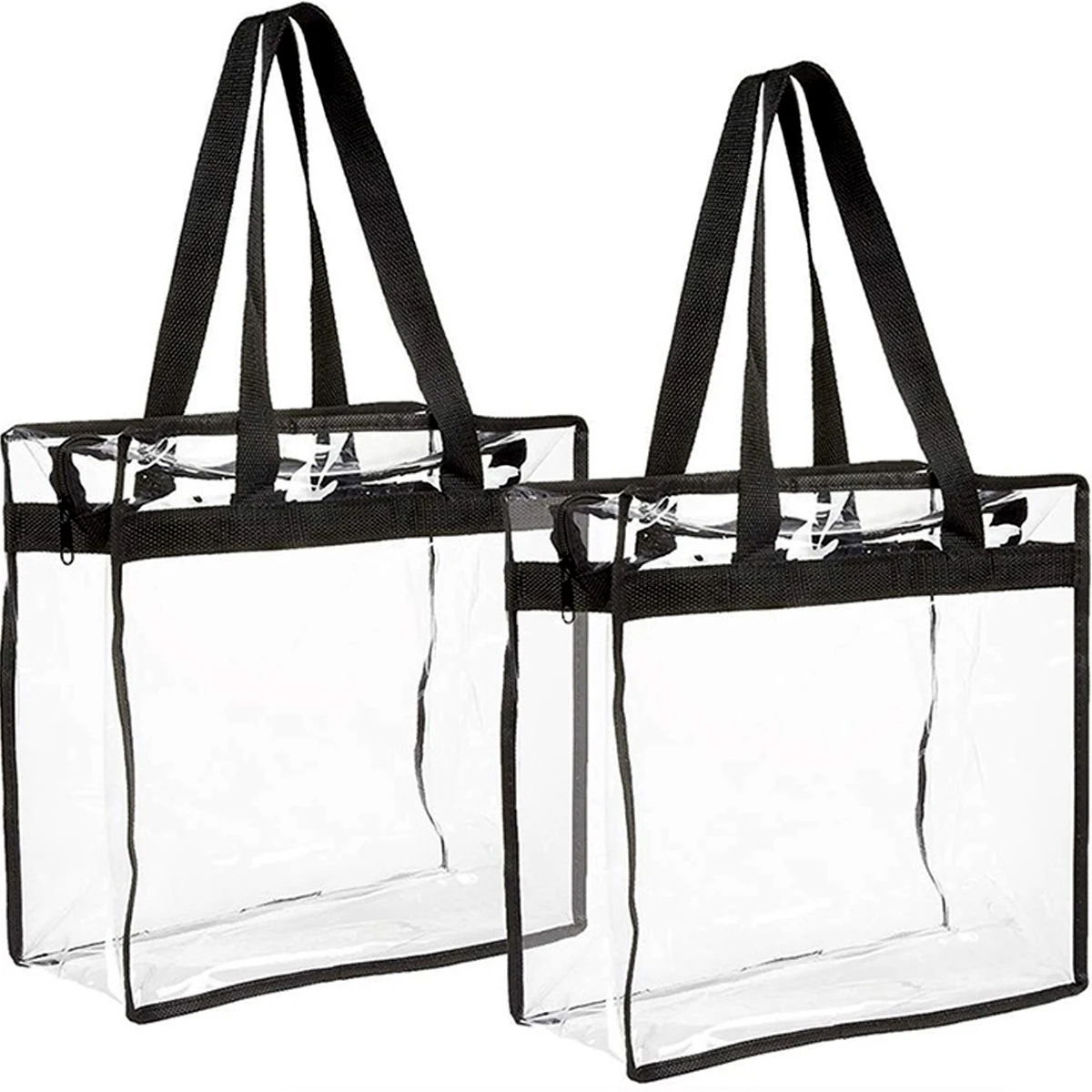 2Pcs Clear Tote Bags Large Capacity Transparent Shoulder Bag with Zipper Flexible Clear Lunch Bag Multipurpose Transparent Totes