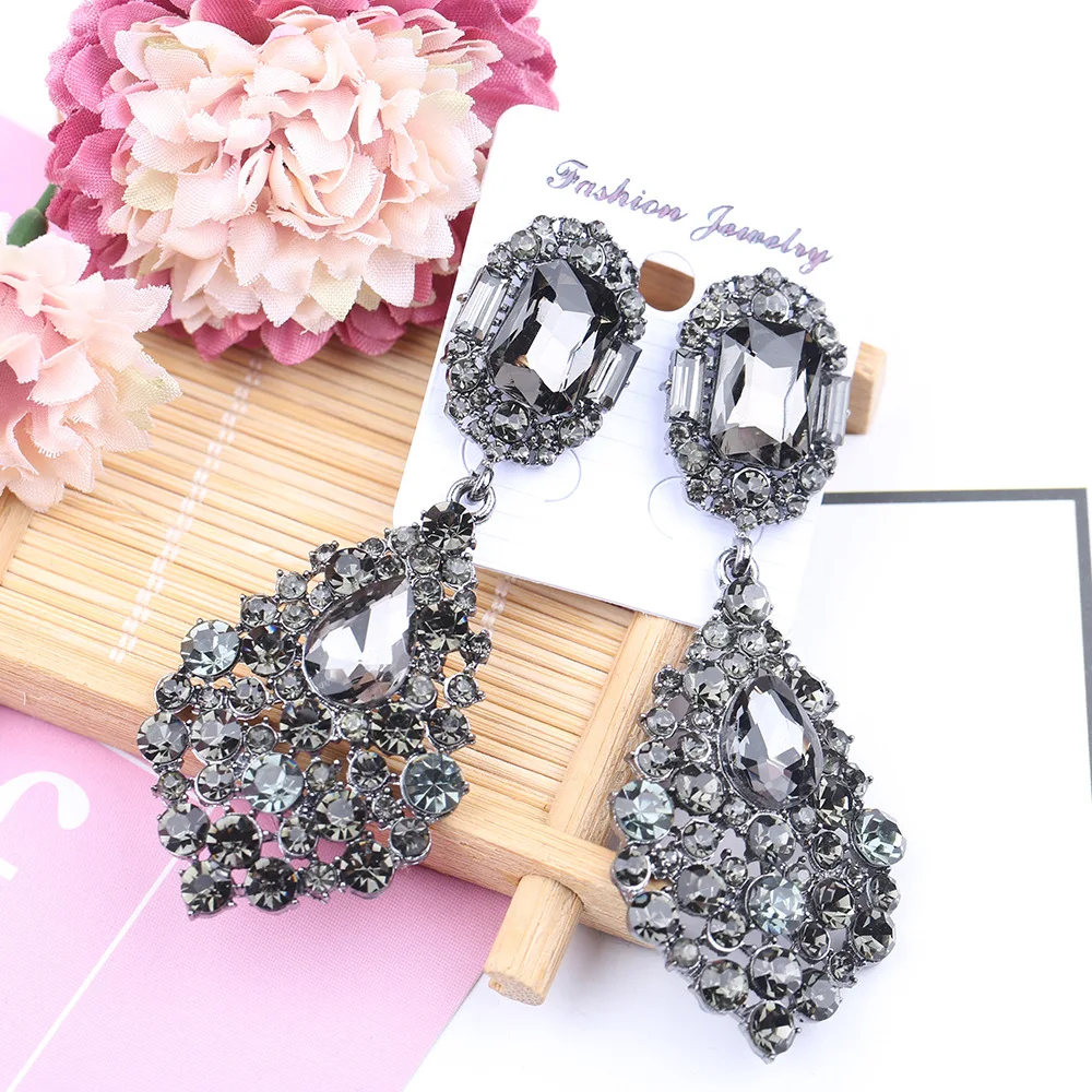 Luxury Jewelry Accessories Wholesale Elegant Long Champagne Crystal Rhinestone Chandelier Drop Statement Earrings for Women