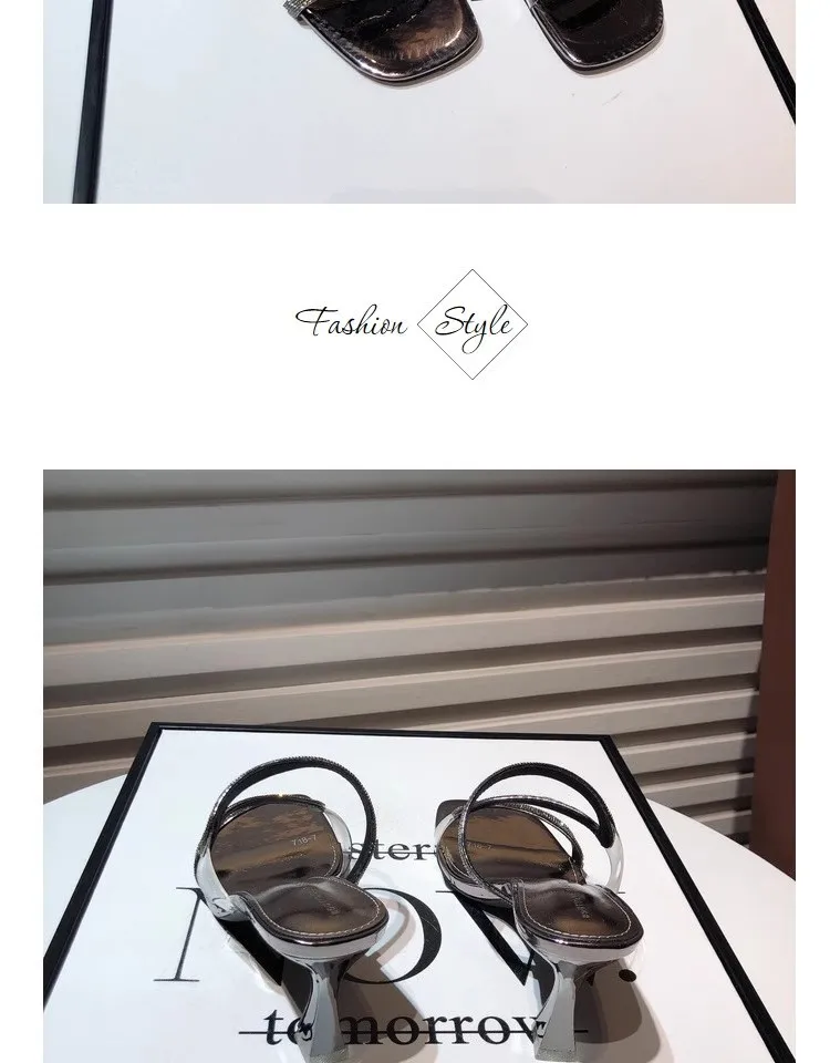 2024 Summer New Diamond-shaped Midheel Design Fashion Flip-flops High Heels Slippers Thin Heels Wear Women's Flip-flops