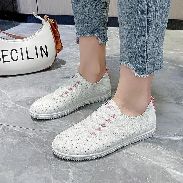 Women's Vulcanized Shoes Breathable Comfortable Hole Outdoor Sports Shoes Summer Running Shoes Fashion Board Shoes Thick Sole