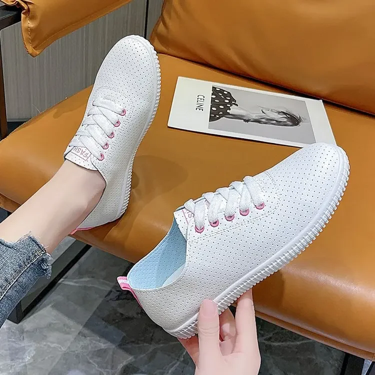 Women's Vulcanized Shoes Breathable Comfortable Hole Outdoor Sports Shoes Summer Running Shoes Fashion Board Shoes Thick Sole
