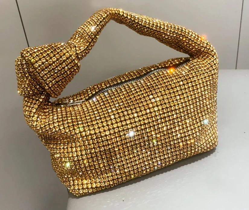 Handle Rhinestones Knot Evening Bags Silver Crystal Top Handle Bag for Women Purses and Handbags Luxury Designer Handbag Tote