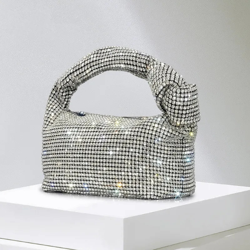 Handle Rhinestones Knot Evening Bags Silver Crystal Top Handle Bag for Women Purses and Handbags Luxury Designer Handbag Tote