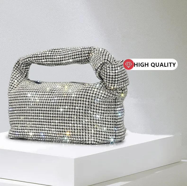Handle Rhinestones Knot Evening Bags Silver Crystal Top Handle Bag for Women Purses and Handbags Luxury Designer Handbag Tote