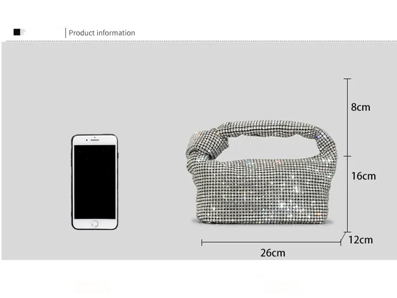 Handle Rhinestones Knot Evening Bags Silver Crystal Top Handle Bag for Women Purses and Handbags Luxury Designer Handbag Tote
