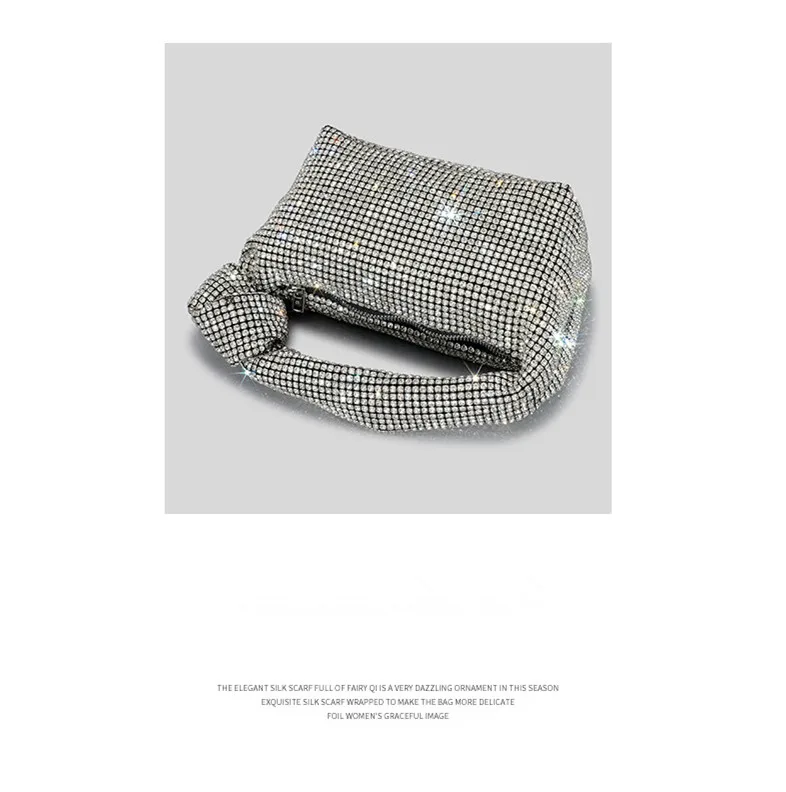 Handle Rhinestones Knot Evening Bags Silver Crystal Top Handle Bag for Women Purses and Handbags Luxury Designer Handbag Tote