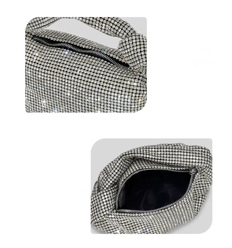 Handle Rhinestones Knot Evening Bags Silver Crystal Top Handle Bag for Women Purses and Handbags Luxury Designer Handbag Tote