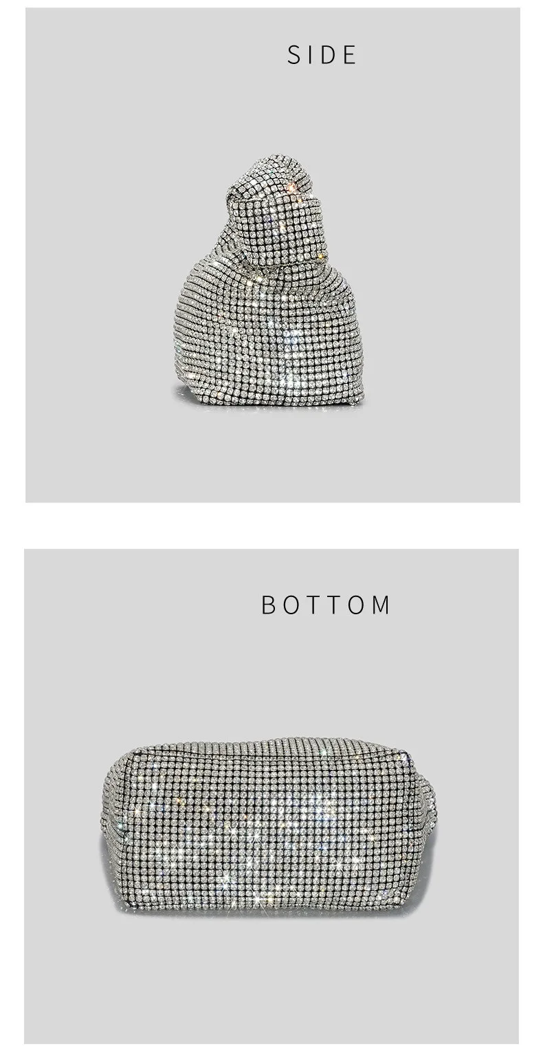 Handle Rhinestones Knot Evening Bags Silver Crystal Top Handle Bag for Women Purses and Handbags Luxury Designer Handbag Tote