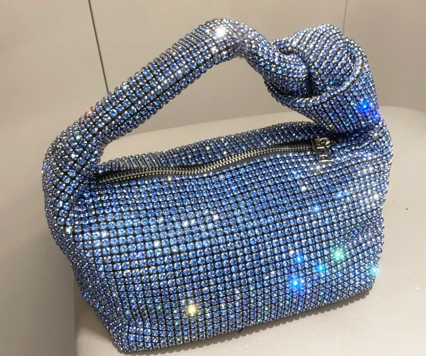 Handle Rhinestones Knot Evening Bags Silver Crystal Top Handle Bag for Women Purses and Handbags Luxury Designer Handbag Tote