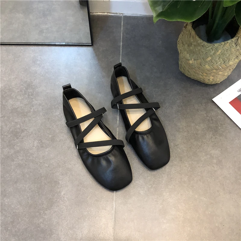 Spring Ballet Flat Shoes Women Comfy Leather Shoes 2024 Women Luxury Women Square Toe Flat Mary Janes Ladies Shoes Double Buckle