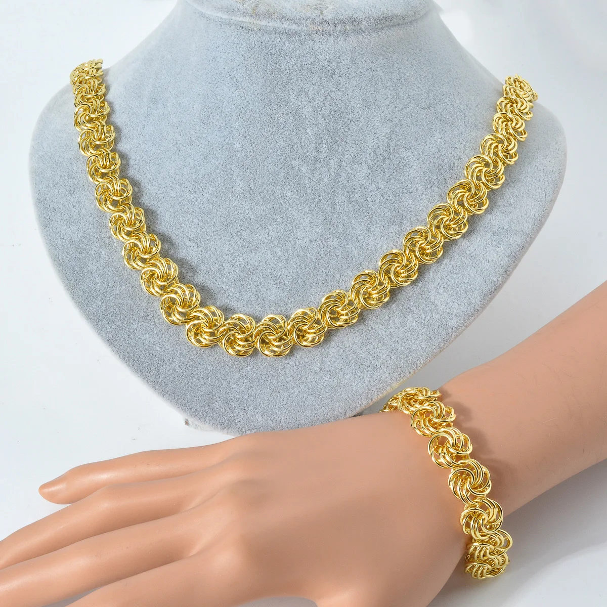 1 Set Necklace And Bracelet ,Multi Layered Link Chain,Gold Color Chunky Choker ,Punk Braided Clavicular Collar,Dubai Jewelry CCB