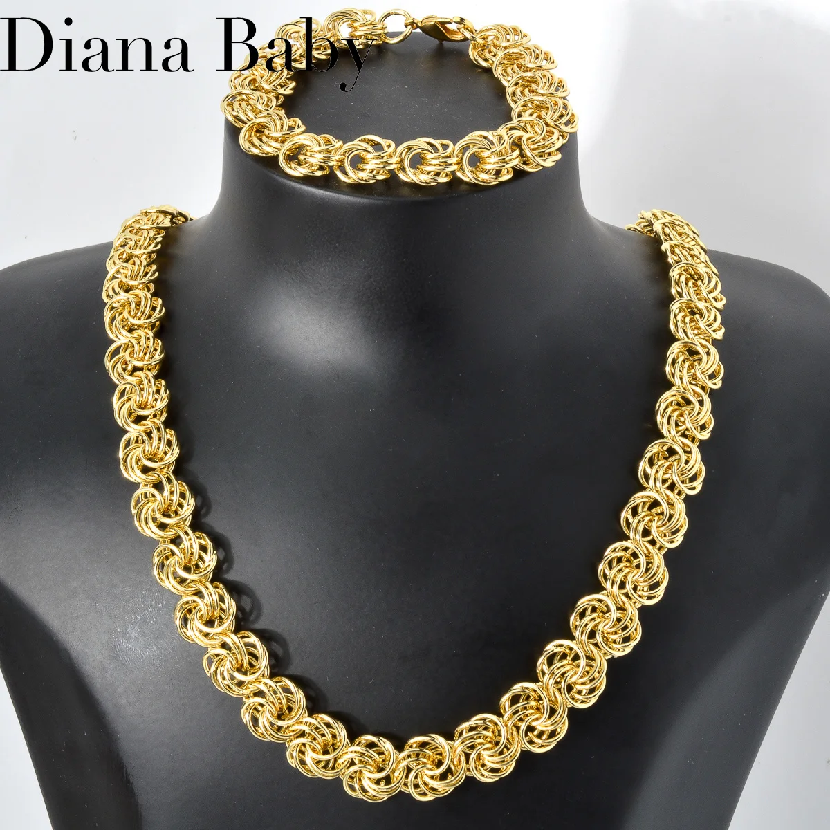1 Set Necklace And Bracelet ,Multi Layered Link Chain,Gold Color Chunky Choker ,Punk Braided Clavicular Collar,Dubai Jewelry CCB