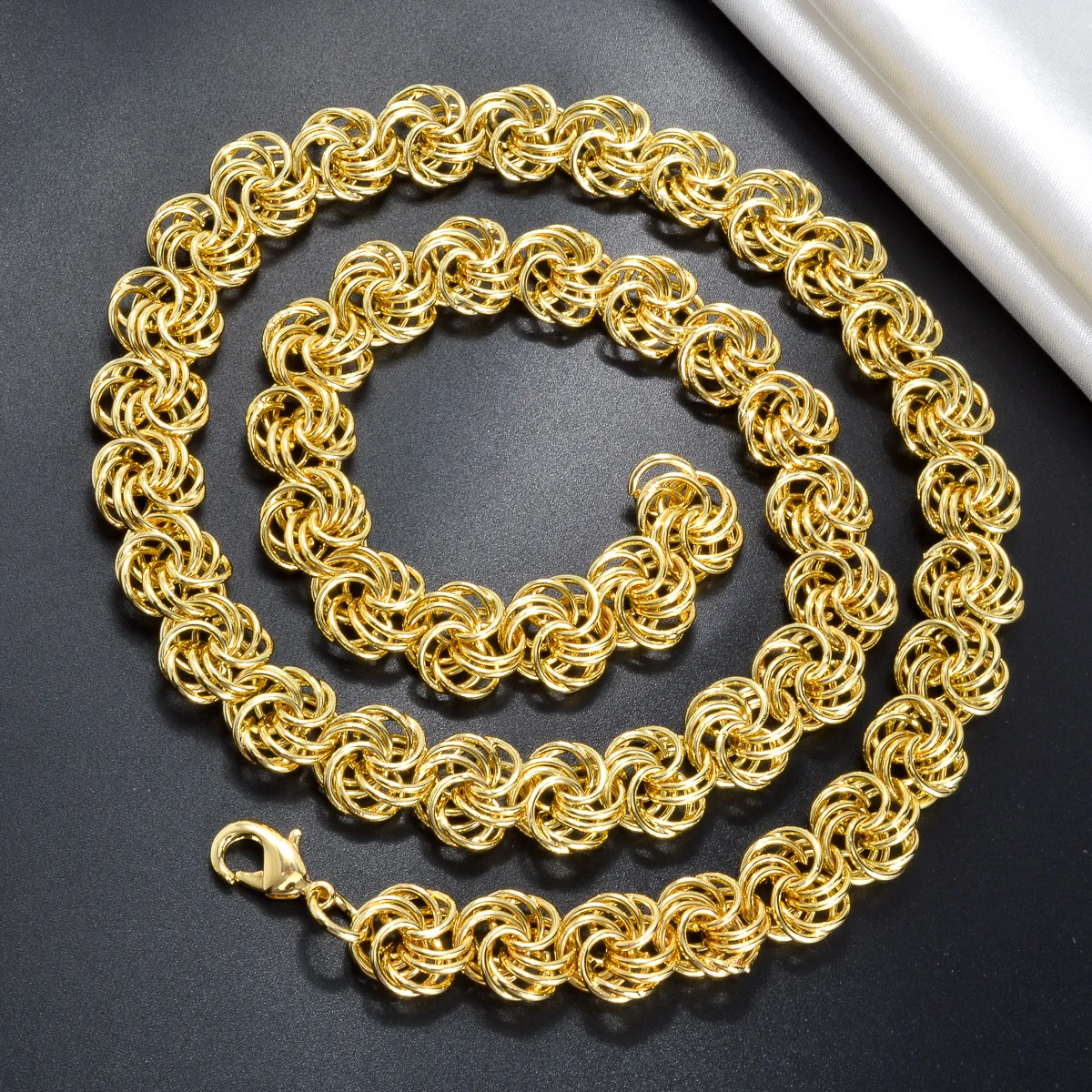 1 Set Necklace And Bracelet ,Multi Layered Link Chain,Gold Color Chunky Choker ,Punk Braided Clavicular Collar,Dubai Jewelry CCB