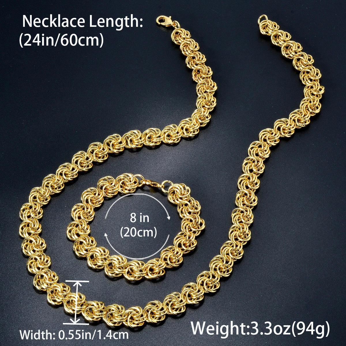 1 Set Necklace And Bracelet ,Multi Layered Link Chain,Gold Color Chunky Choker ,Punk Braided Clavicular Collar,Dubai Jewelry CCB