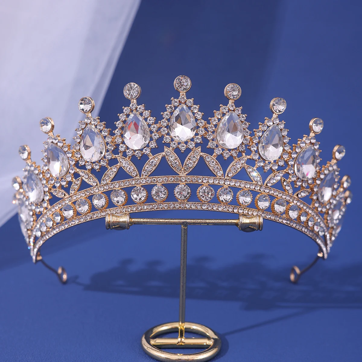 Luxury Gold Color Crystal Pearls Bridal Tiaras Crown Rhinestone Pageant Diadem Headbands Wedding Hair Accesspries