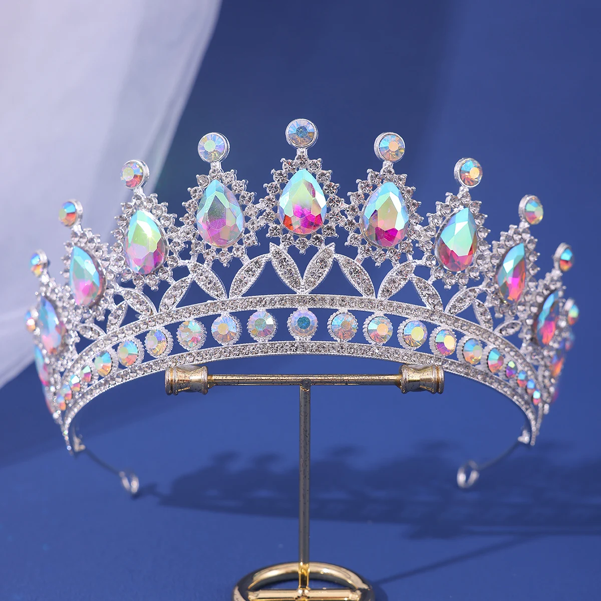 Luxury Gold Color Crystal Pearls Bridal Tiaras Crown Rhinestone Pageant Diadem Headbands Wedding Hair Accesspries