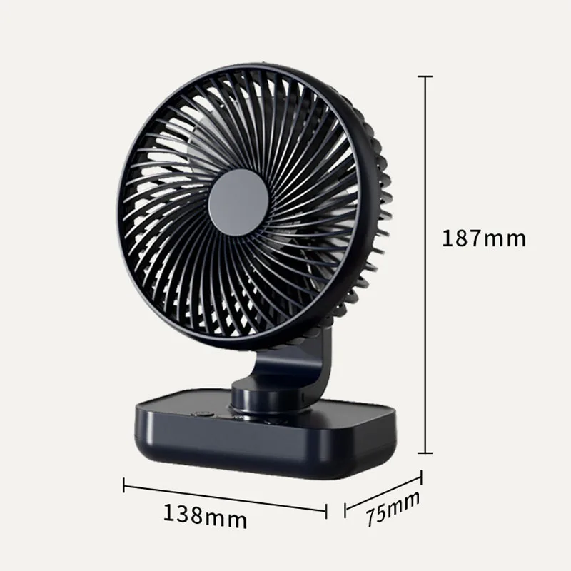 Portable Table Fan Type-c Rechargeable 4 Speeds Desk USB Cooling Fan Wireless Oscillating Wall Hanging Fan 90° Degrees Adjust
