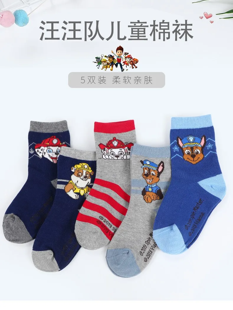 5Pairs Genuine Paw Patrol Baby Socks Cotton Spring Autumn Cartoon Animal Children's Sock Girls Boys Toddler Kids Socks Age 2-8Y
