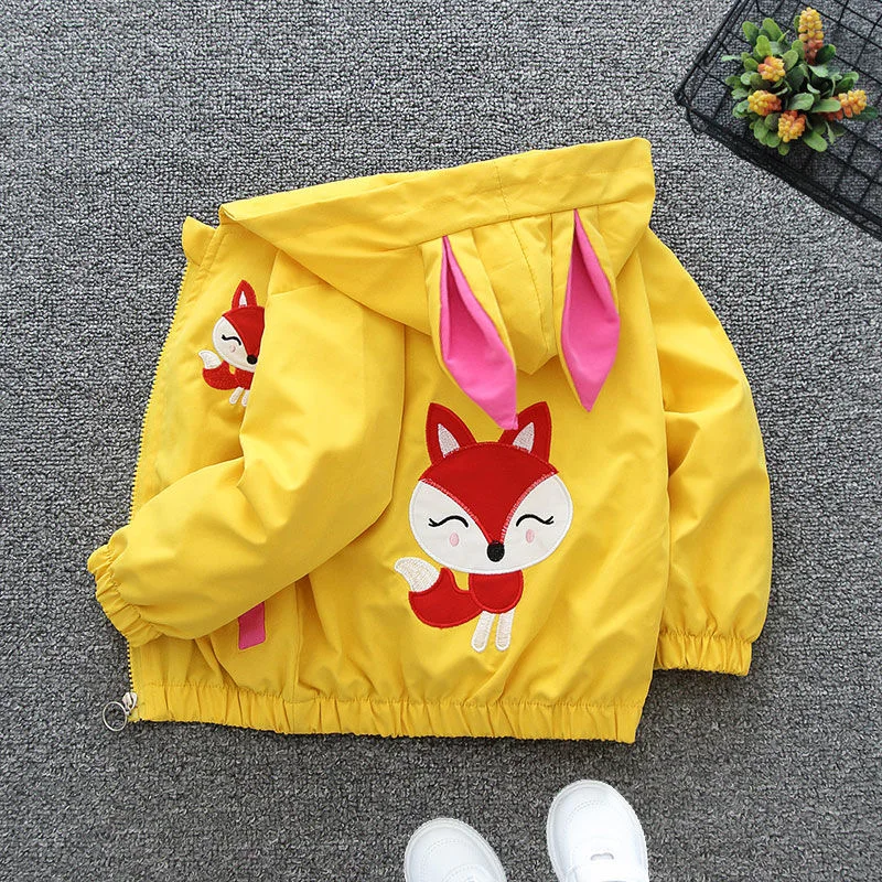 New Rabbit Girls Jacket Spring Autumn Hooded Zipper Baby Windbreaker Coat Birthday Gifts Children's Clothing 1 2 3 4 5 6 Years