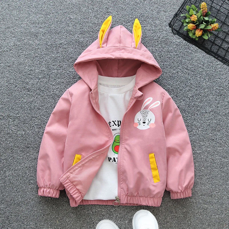 New Rabbit Girls Jacket Spring Autumn Hooded Zipper Baby Windbreaker Coat Birthday Gifts Children's Clothing 1 2 3 4 5 6 Years