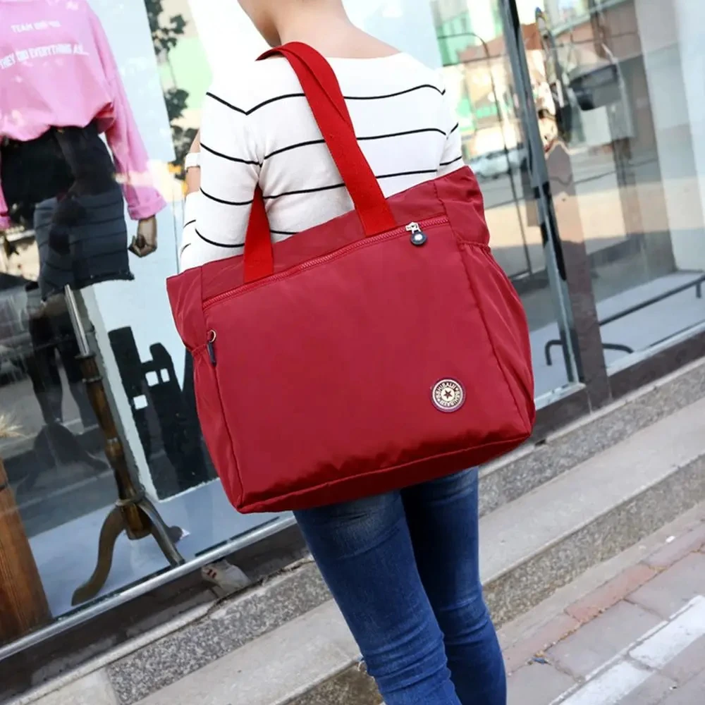 Super Big Bag ! Solid Color Women Tote Bag Fashion Large Capacity Handbag Shoulder Bag Nylon Ladies Purse Pouch Shopping Bag