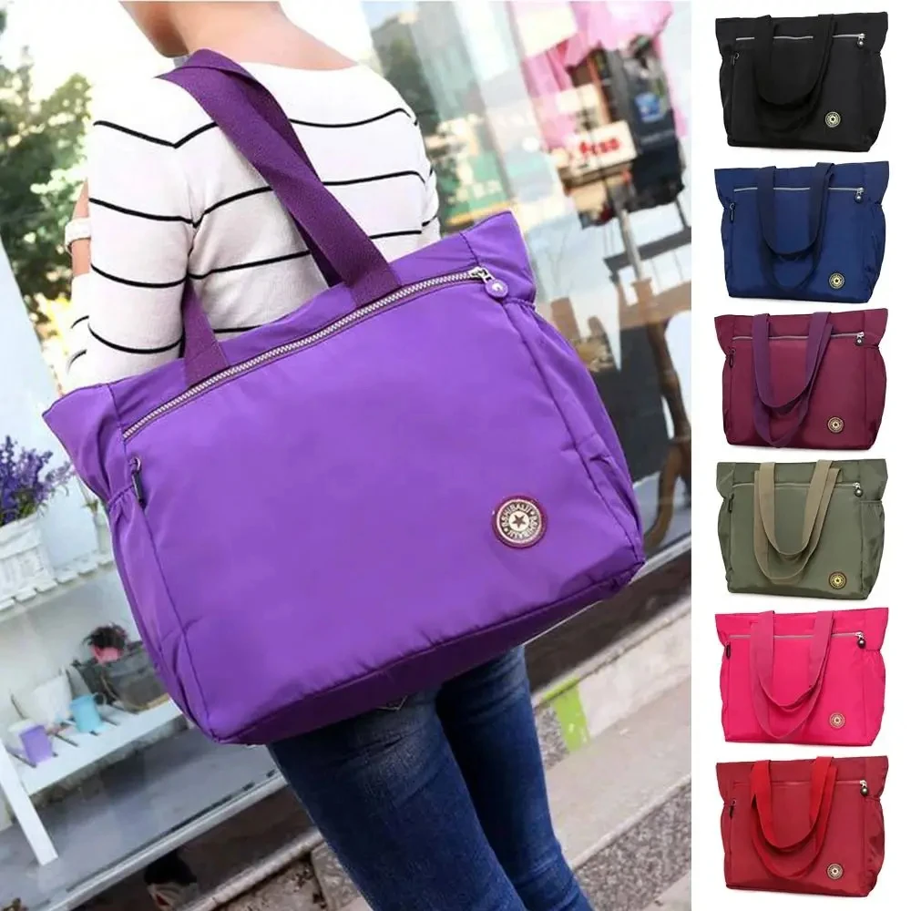 Super Big Bag ! Solid Color Women Tote Bag Fashion Large Capacity Handbag Shoulder Bag Nylon Ladies Purse Pouch Shopping Bag
