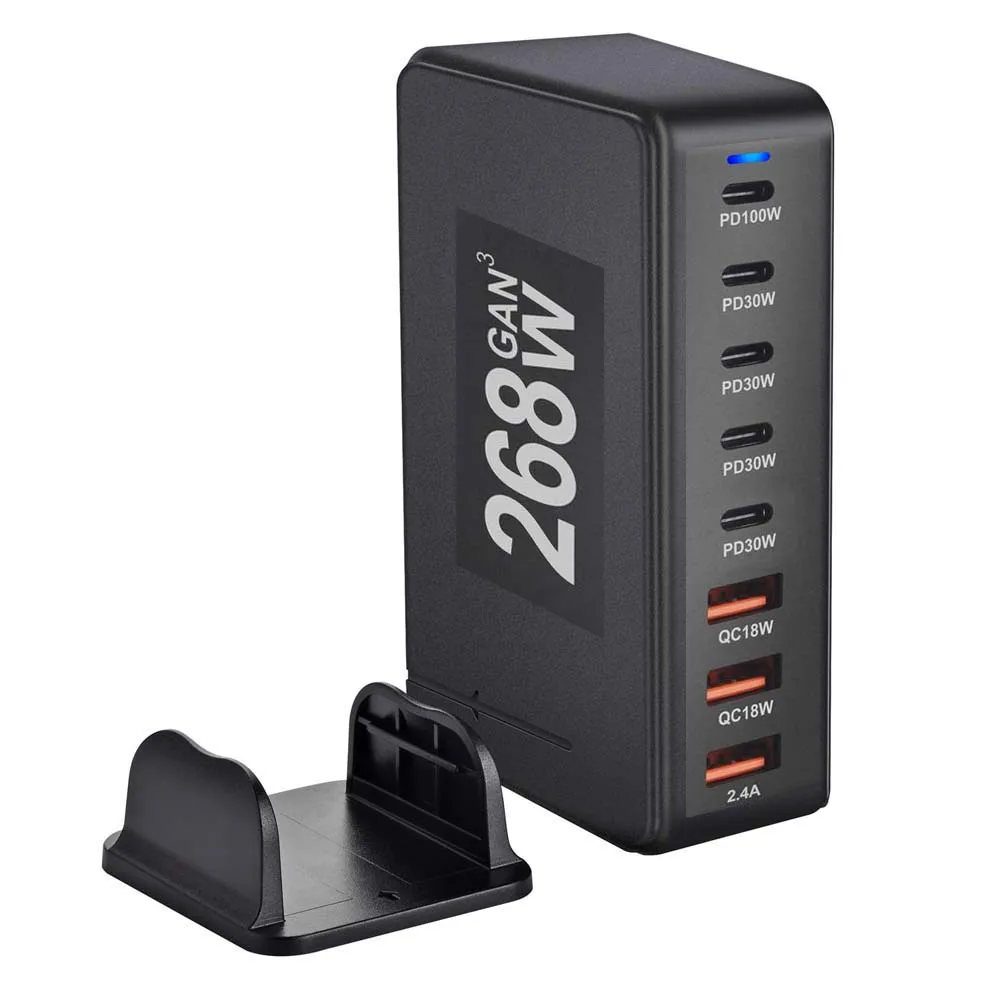 268W 240W Desktop GaN Quick PD Charger 8 Ports USB Type C USA EU AUS UK Plug Adapter Mobile Phone Laptop PC Charging Dock Stand