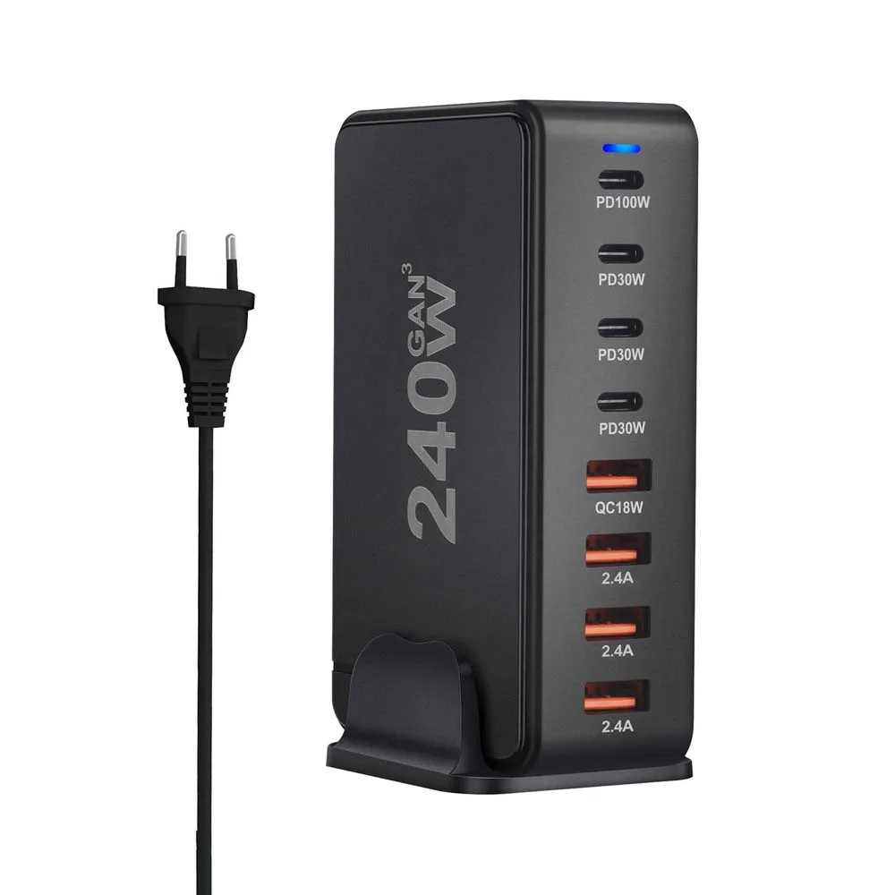 268W 240W Desktop GaN Quick PD Charger 8 Ports USB Type C USA EU AUS UK Plug Adapter Mobile Phone Laptop PC Charging Dock Stand