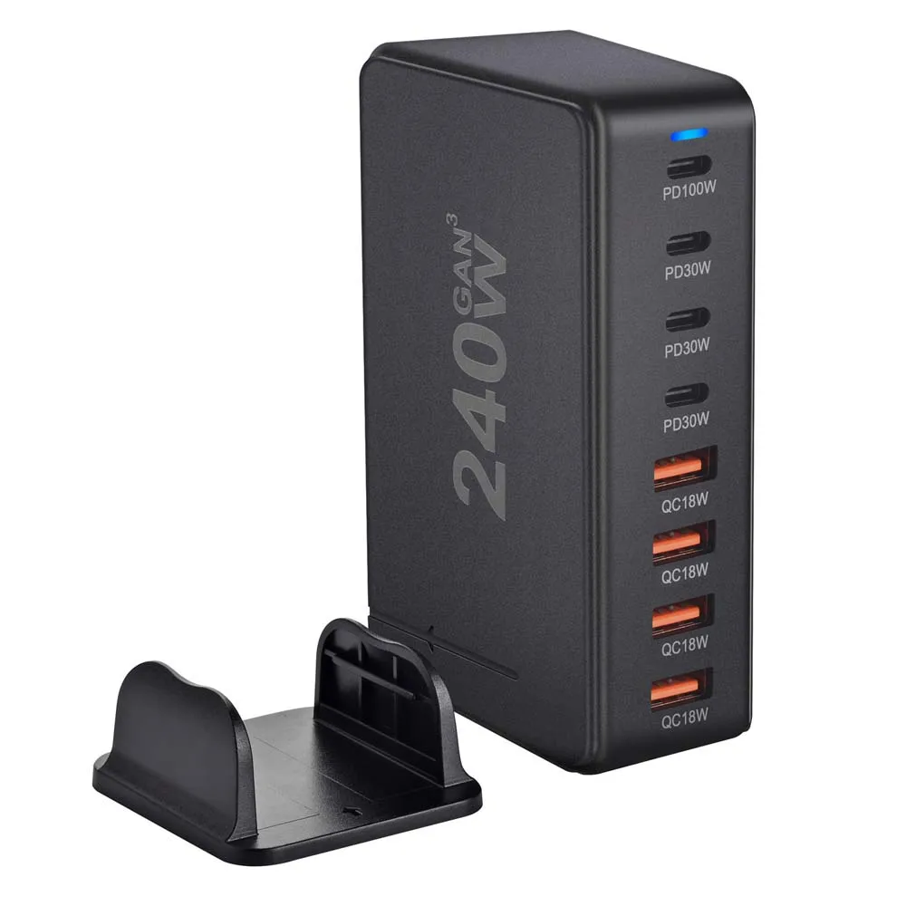268W 240W Desktop GaN Quick PD Charger 8 Ports USB Type C USA EU AUS UK Plug Adapter Mobile Phone Laptop PC Charging Dock Stand