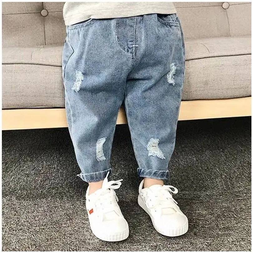 0-6 Year Old Boys Jeans Infant Set Children Girls Denim Ripped Jeans Korean Fashion Kids Trousers Toddler Casual Loose Pants