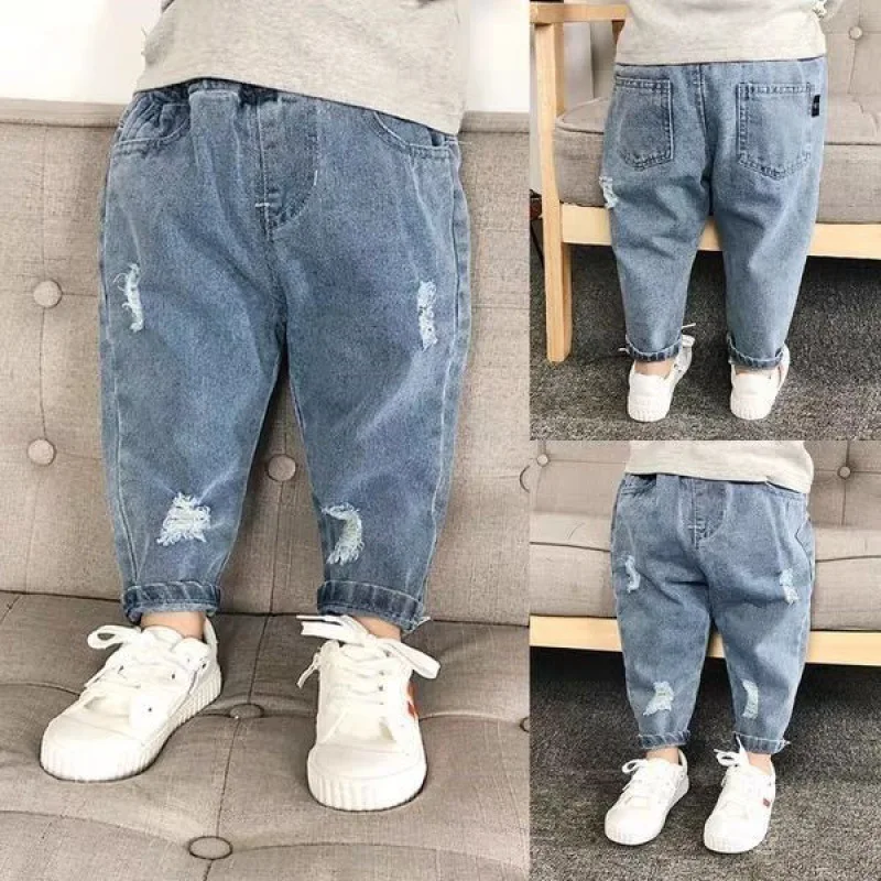 0-6 Year Old Boys Jeans Infant Set Children Girls Denim Ripped Jeans Korean Fashion Kids Trousers Toddler Casual Loose Pants