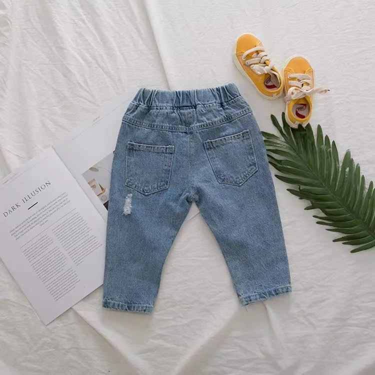 0-6 Year Old Boys Jeans Infant Set Children Girls Denim Ripped Jeans Korean Fashion Kids Trousers Toddler Casual Loose Pants