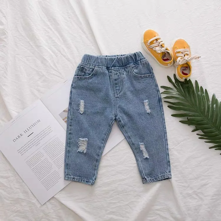 0-6 Year Old Boys Jeans Infant Set Children Girls Denim Ripped Jeans Korean Fashion Kids Trousers Toddler Casual Loose Pants