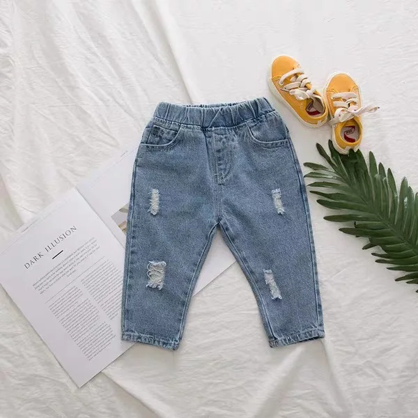 0-6 Year Old Boys Jeans Infant Set Children Girls Denim Ripped Jeans Korean Fashion Kids Trousers Toddler Casual Loose Pants