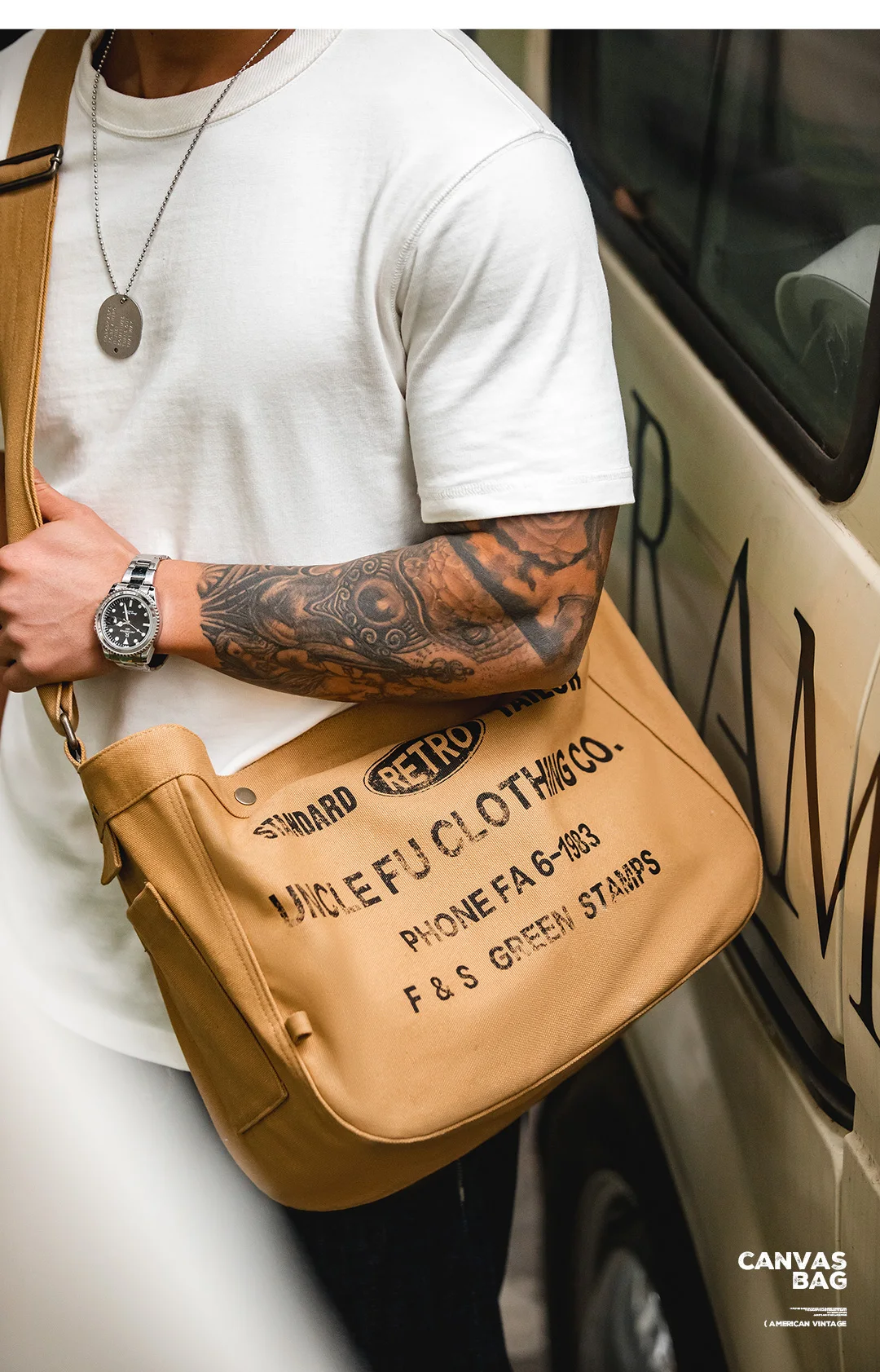 Maden Vintage Large-capacity Magnetic Buckle Crossbody Newsboy Bag Letter Design Canvas Motorcycle Computer Tote Messenger Bags