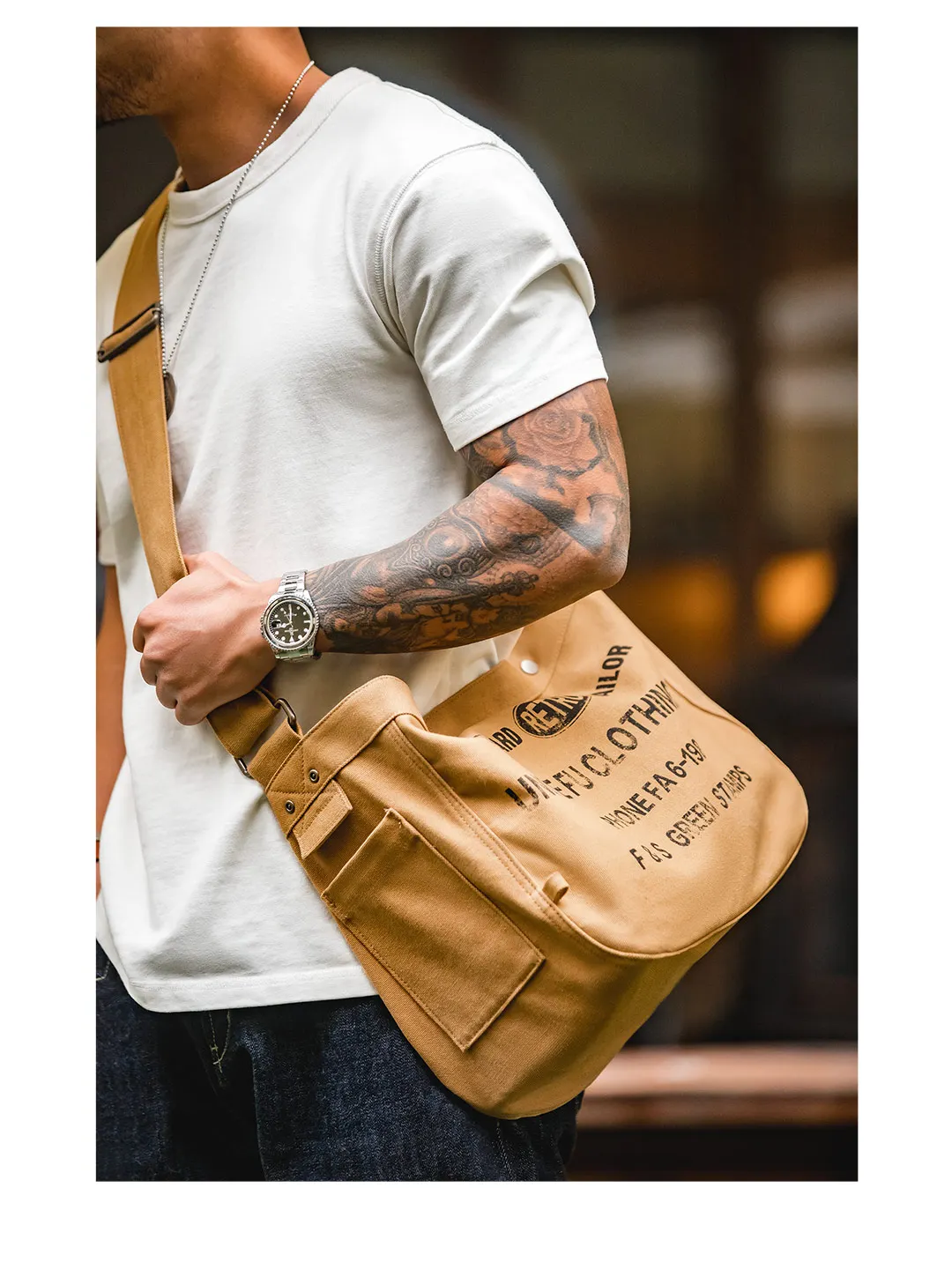 Maden Vintage Large-capacity Magnetic Buckle Crossbody Newsboy Bag Letter Design Canvas Motorcycle Computer Tote Messenger Bags