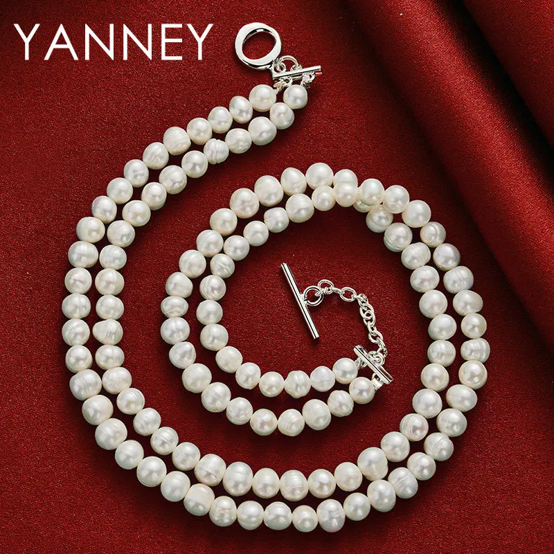 New 925 Sterling Silver Temperament 18 Inches Pearl Necklace For Women Wife Fashion Charm Gift Jewelry Wedding Party