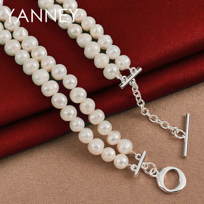 New 925 Sterling Silver Temperament 18 Inches Pearl Necklace For Women Wife Fashion Charm Gift Jewelry Wedding Party
