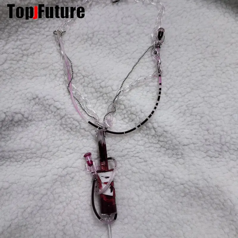 Women Men Harajuku Gothic Lolita Cosplay Punk Syringe necklace Subculture Spice Y2K Girl Collar bloody choker chokers Turques