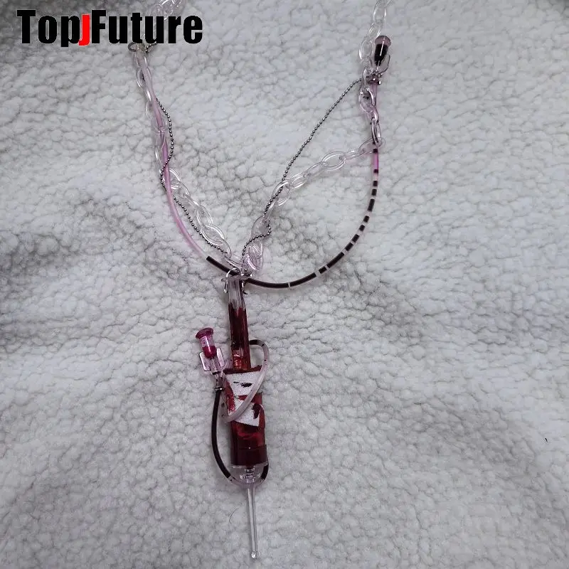 Women Men Harajuku Gothic Lolita Cosplay Punk Syringe necklace Subculture Spice Y2K Girl Collar bloody choker chokers Turques
