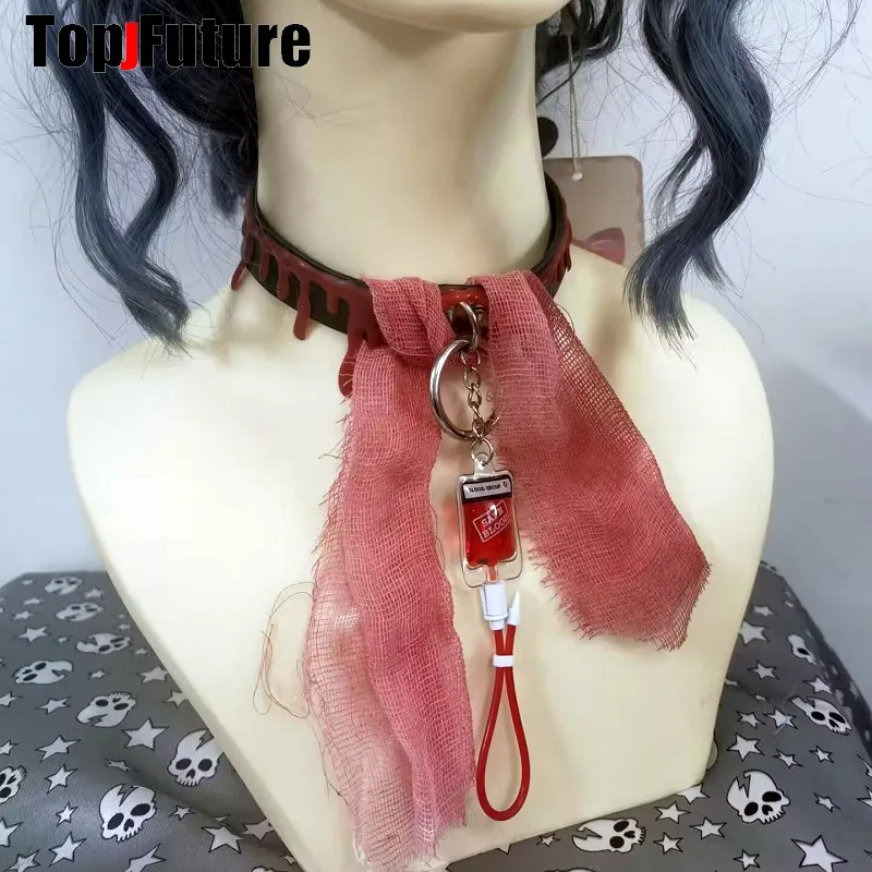 Women Men Harajuku Gothic Lolita Cosplay Punk Syringe necklace Subculture Spice Y2K Girl Collar bloody choker chokers Turques