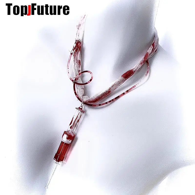 Women Men Harajuku Gothic Lolita Cosplay Punk Syringe necklace Subculture Spice Y2K Girl Collar bloody choker chokers Turques