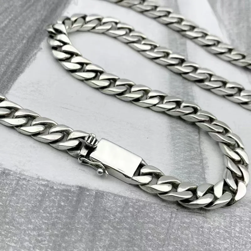 100% S925 Sterling Silver Necklace Bracelet Punk S925 Silver Jewelry Never Fade Carry certificate Men Women Jewelry Gifts